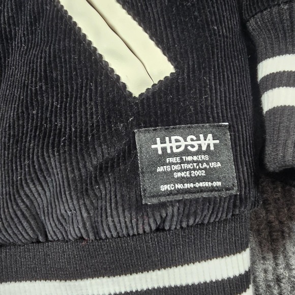 Hudson Varsity Jacket Men Medium Black Corduroy College Free Thinkers HM-170 NEW - Picture 7 of 14